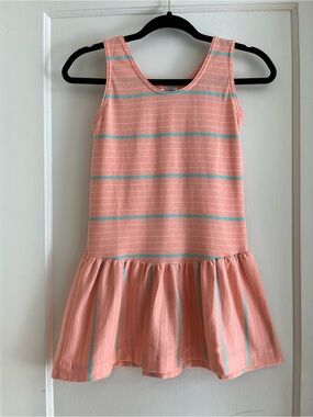 Vintage 80s Girls Size 10 Drop Waist Striped Summer Tank Play Dress Sundress